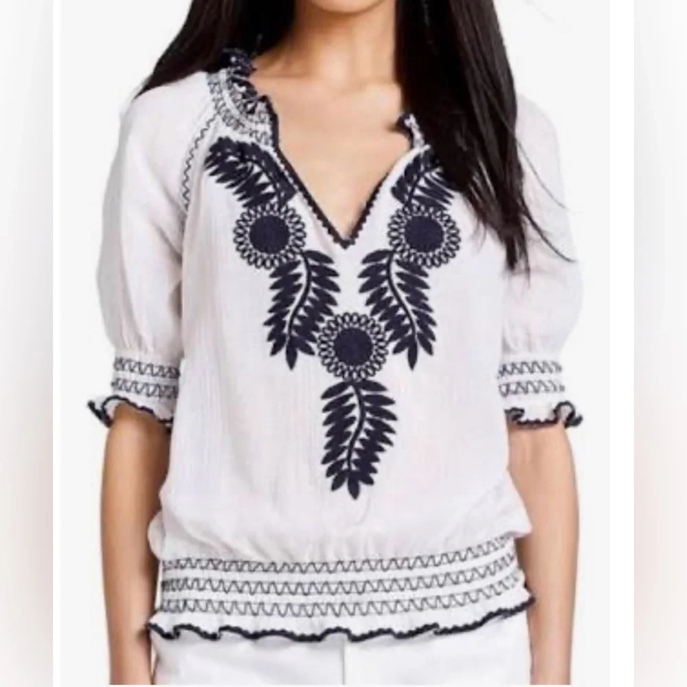 TORY BURCH Mari Peasant/Boho Top, 💯% Cotton - Picture 11 of 12